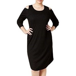 Rachel Roy Black Ribbed-Knit Cold-Shoulder Dress